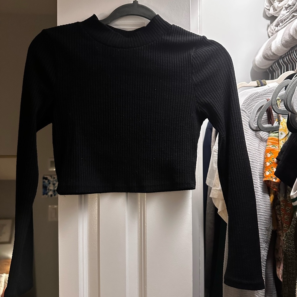 Princess Polly Black Ribbed Crop Top